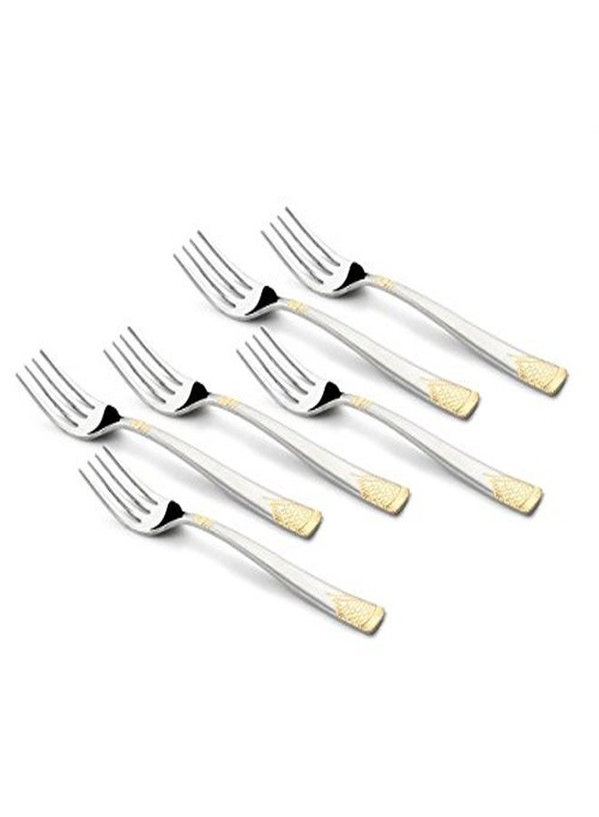 FnS August Premium Food Grade Stainless Steel 24 Karat Gold Plated Dinner Fork for Dessert, Snacks, Noodles and Fruit (Set of 6) - Image 1